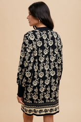 Annie Wear Floral Jacquard Round Neck Sweater Dress OutfitFlow